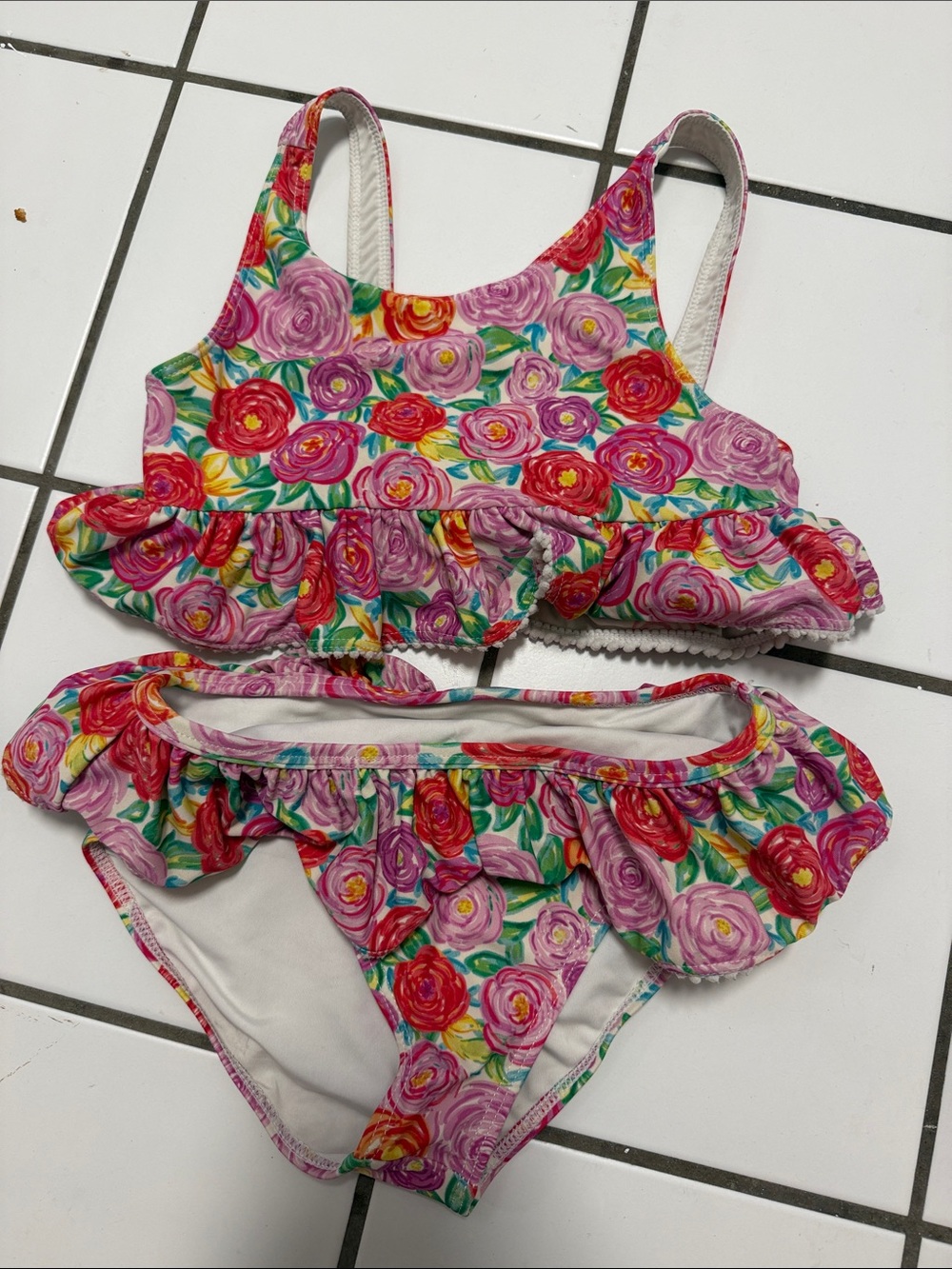 Posh Peanut Pink Multi Floral Ruffle Bikini Set
